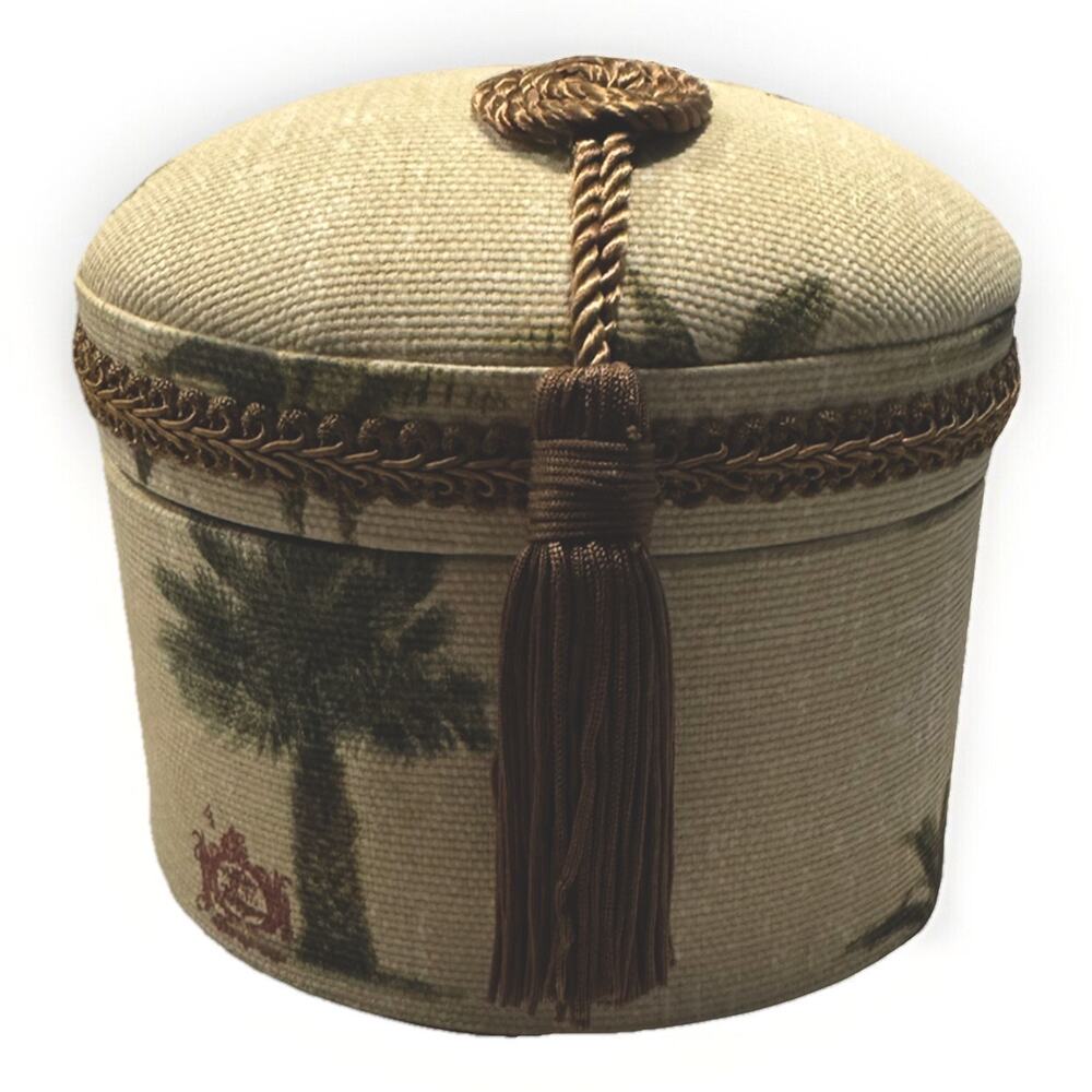 Coastal Design Tapestry Covered Oval Trinket Jewelry Sewing Box